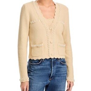Elegant Cream Pearl-Embellished Women's Jacket